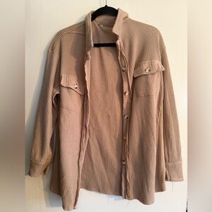 Tan Waffle Knit Button-Up Shirt